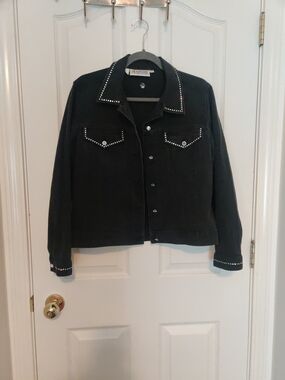 Christine Alexander Black Rhinestone Studded Denim Jacket, Small
